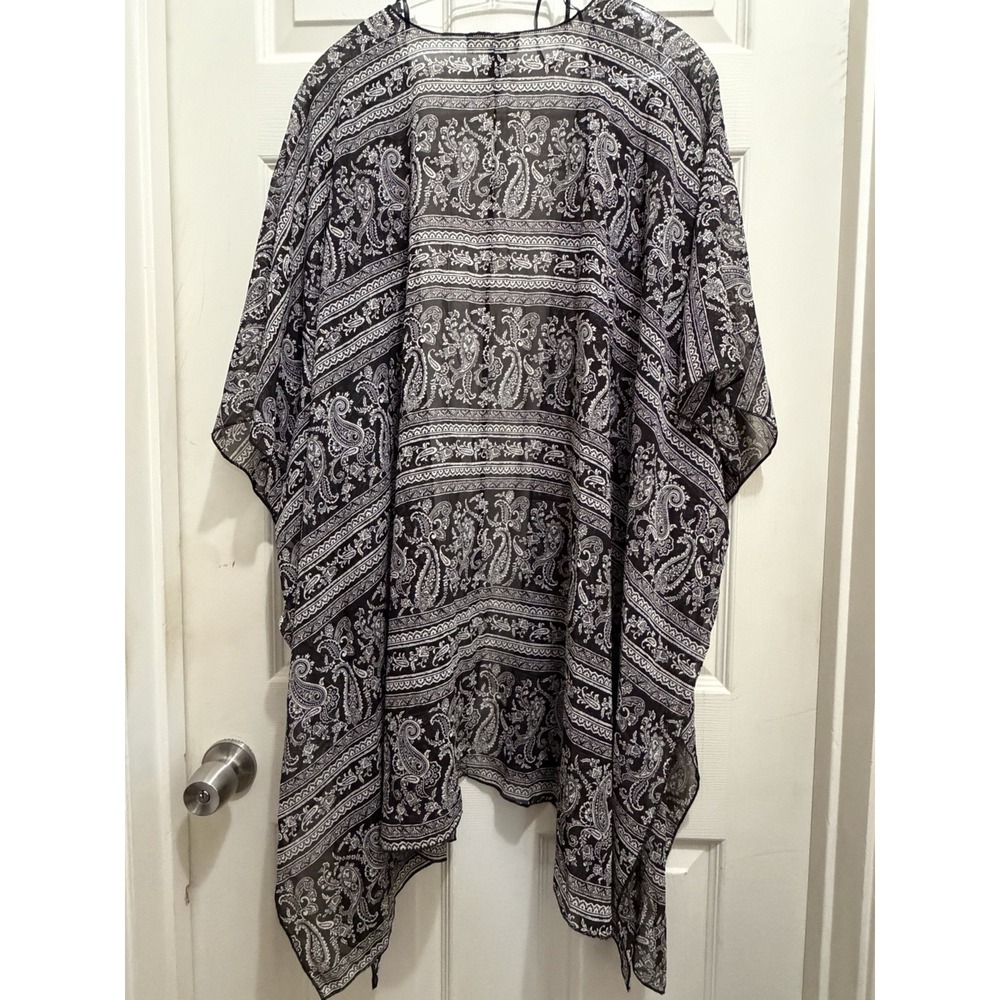 Forever 21 Womens Swimsuit Cover Up 3X Black White Paisley Bandana Sheer Beach